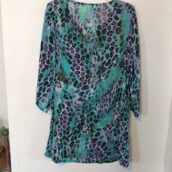 SWIMSUIT COVERUP🏝SHEER ANIMAL PRINT W/RHINESTONE COLLAR SIZE XL EXCELLENT COND - Picture 5 of 7